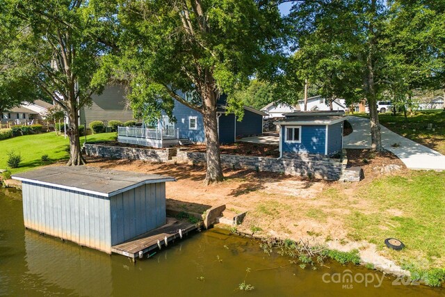 view of dock with a water view