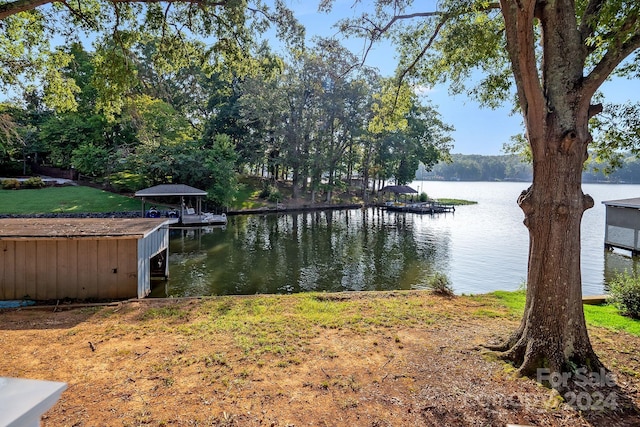 view of dock with a water view