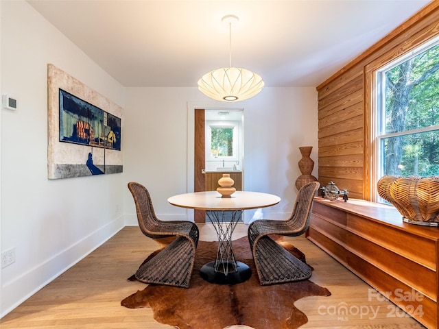 dining area with light wood-type flooring and a wealth of natural light