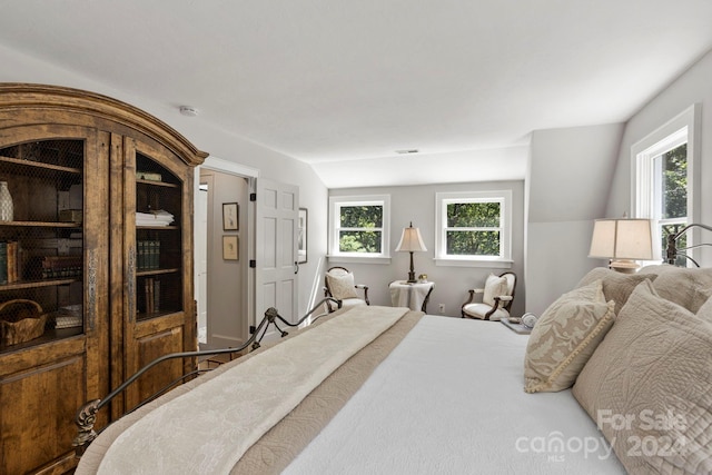 bedroom featuring vaulted ceiling