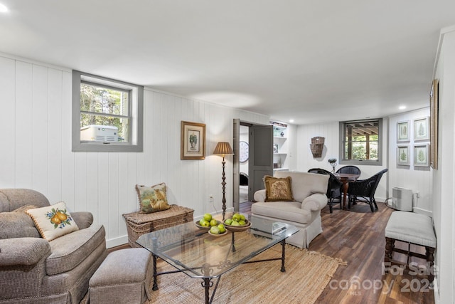 living room featuring dark hardwood / wood-style floors