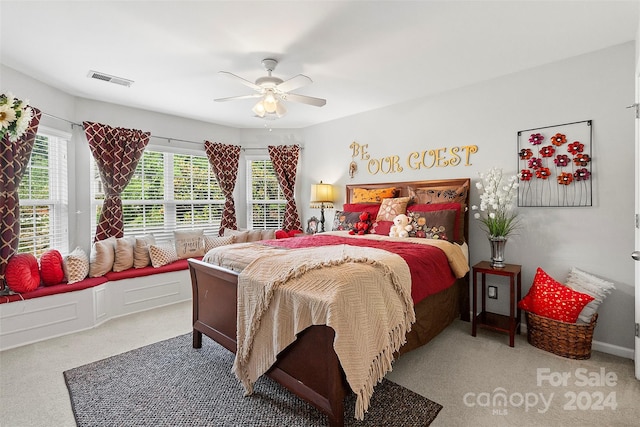 bedroom with multiple windows and ceiling fan