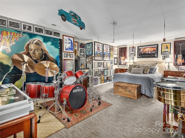 carpeted bedroom with visible vents