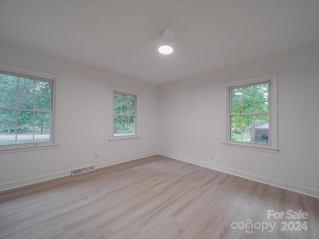 spare room with light wood-type flooring and a healthy amount of sunlight