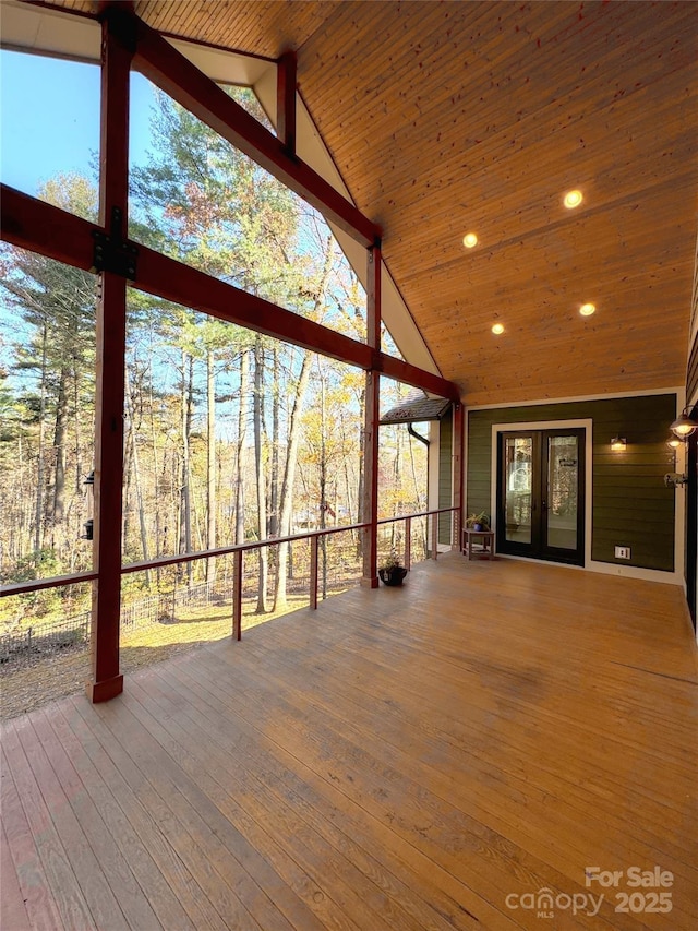 wooden deck with french doors