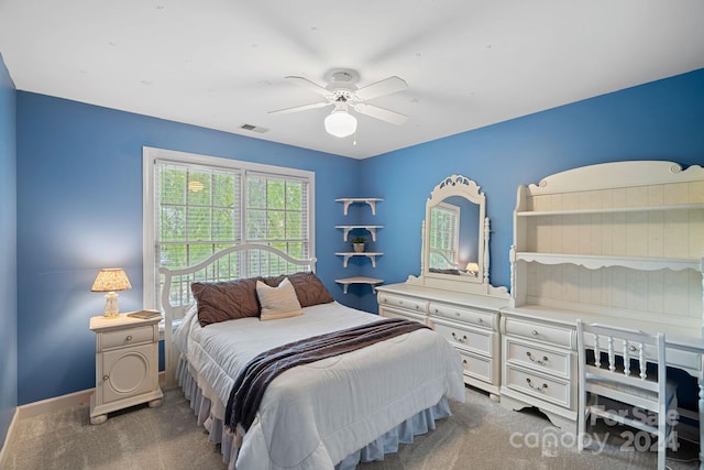 bedroom featuring ceiling fan and carpet floors