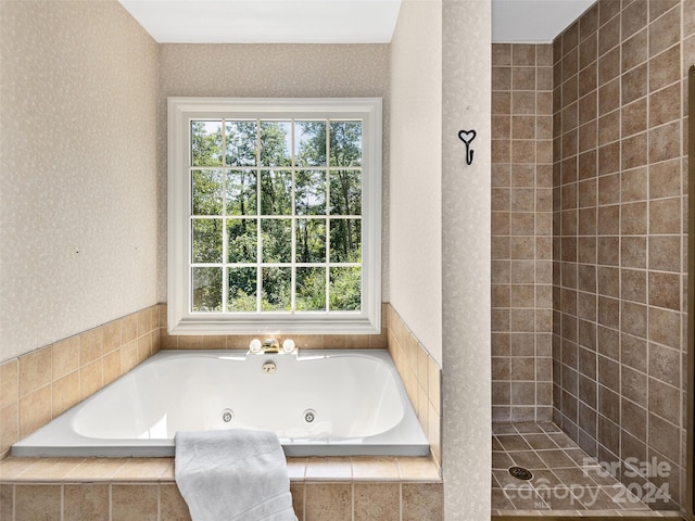 bathroom with a wealth of natural light and shower with separate bathtub