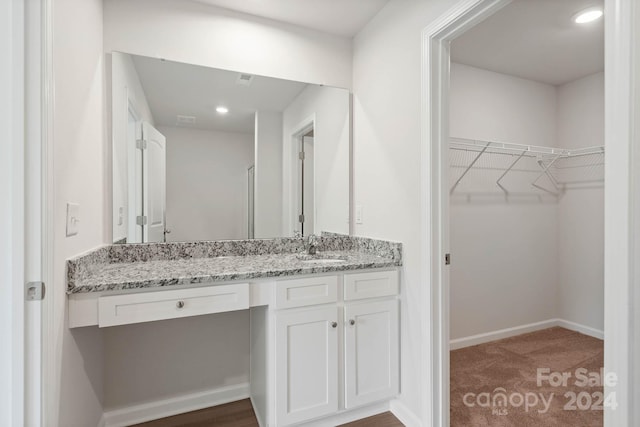 bathroom with wood-type flooring and vanity