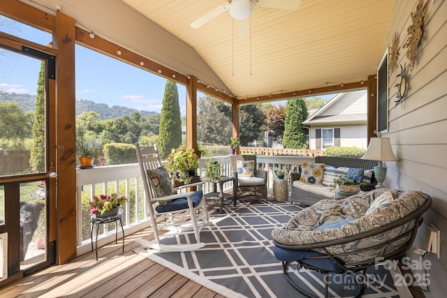 600 Vista Falls Rd, Mills River, NC 28759 - sunroom with lofted ceiling, ceiling fan, and an outdoor living space