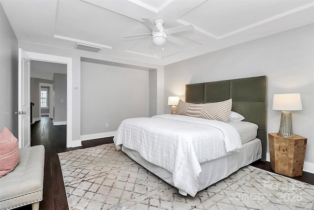 bedroom featuring hardwood / wood-style floors and ceiling fan