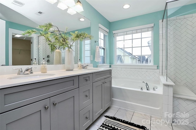 bathroom with vanity and a bathing tub