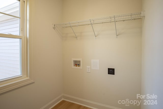 laundry area featuring hardwood / wood-style floors, a wealth of natural light, electric dryer hookup, and hookup for a washing machine