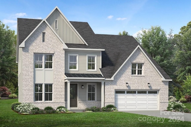 view of front facade with a garage and a front lawn