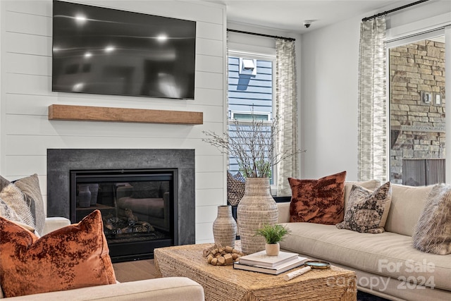 living room with wood-type flooring