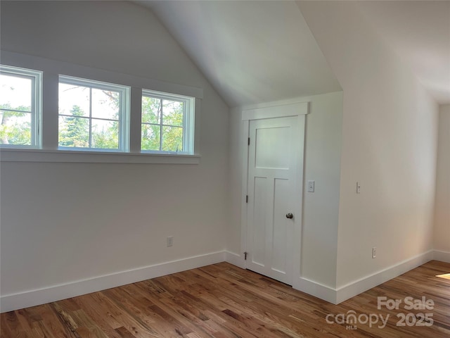 bonus room with wood-type flooring and lofted ceiling