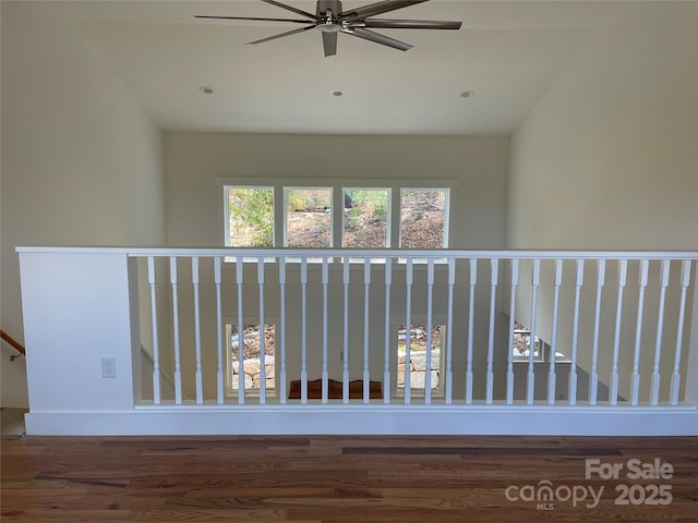 interior details with hardwood / wood-style flooring and ceiling fan