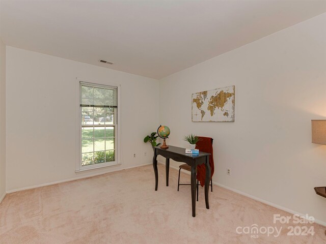 view of carpeted home office