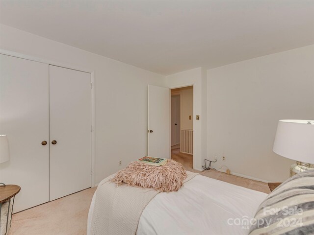 carpeted bedroom with a closet