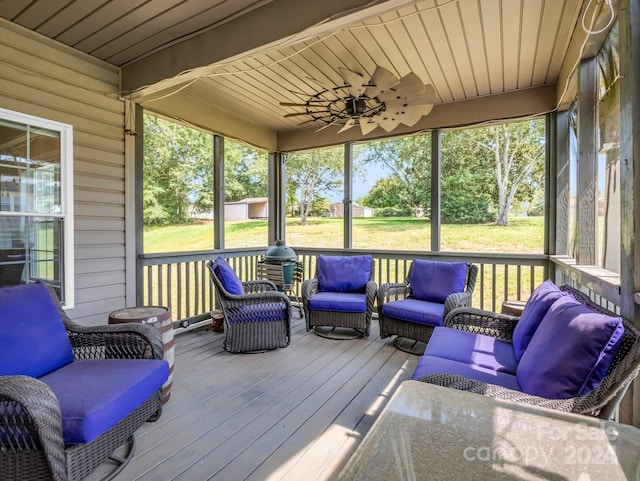 sunroom / solarium with wooden ceiling