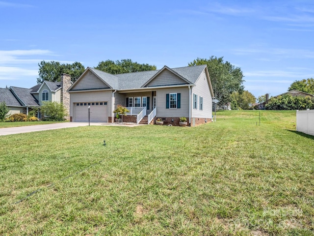 ranch-style house with a garage and a front yard