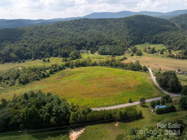 bird's eye view featuring a mountain view and a rural view