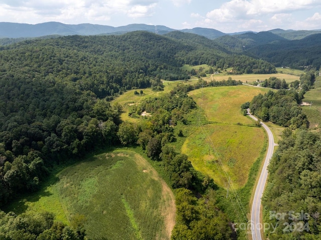 drone / aerial view featuring a mountain view