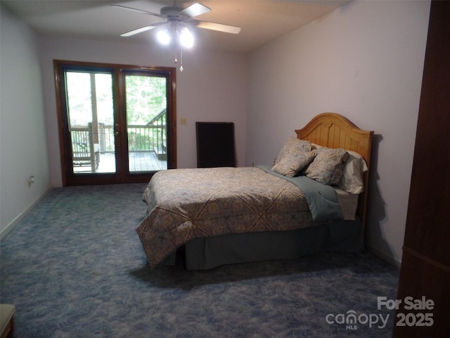 721 Kuenzel Eller Dr, Millers Creek, NC 28651 - carpeted bedroom with access to outside and ceiling fan