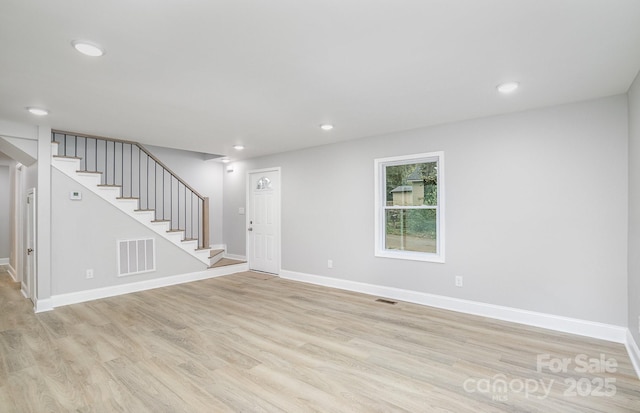 unfurnished living room with light hardwood / wood-style floors