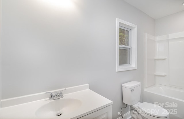 full bathroom with vanity, toilet, and tub / shower combination