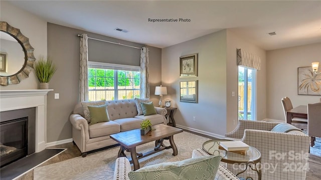 living room with hardwood / wood-style flooring and plenty of natural light