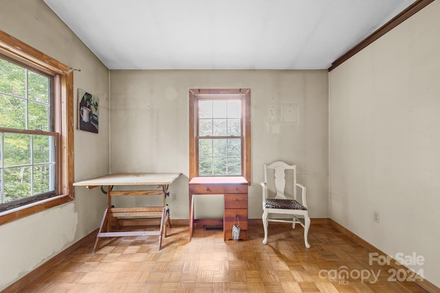 interior space featuring light parquet floors and plenty of natural light