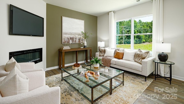 living room with hardwood / wood-style floors