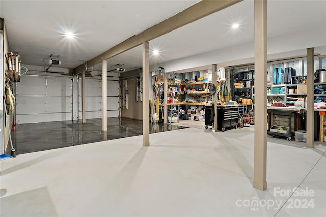 basement featuring a workshop area