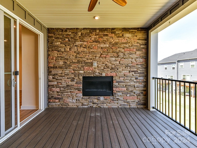 wooden terrace with ceiling fan