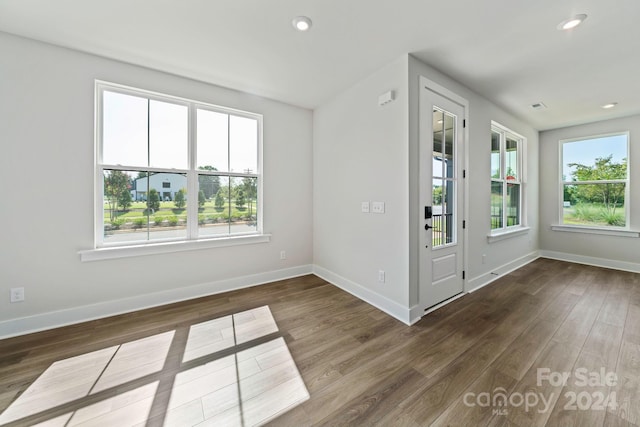 empty room with a wealth of natural light, baseboards, and wood finished floors