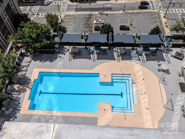 view of swimming pool with a patio