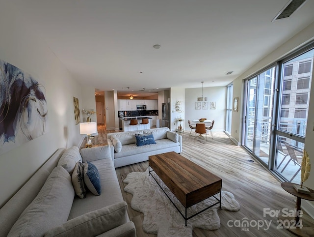 living room with light hardwood / wood-style flooring