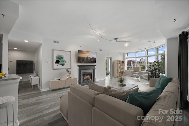 living room with expansive windows