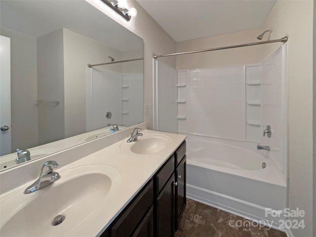 bathroom featuring a sink, shower / tub combination, and double vanity