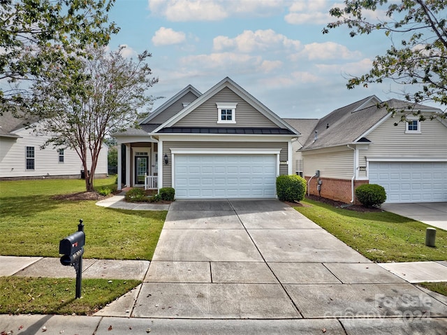 view of front facade featuring a garage and a front lawn