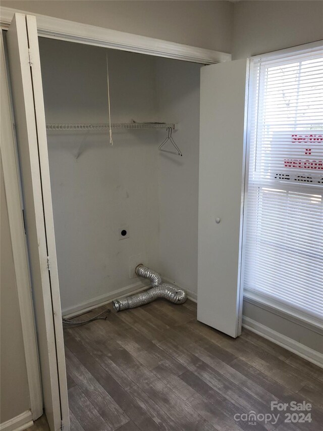 5720 Ebley Ln, Charlotte, NC 28227 - laundry area featuring hookup for an electric dryer and dark wood-style flooring
