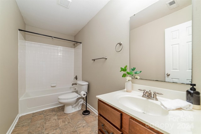 full bathroom with washtub / shower combination, vanity, and toilet