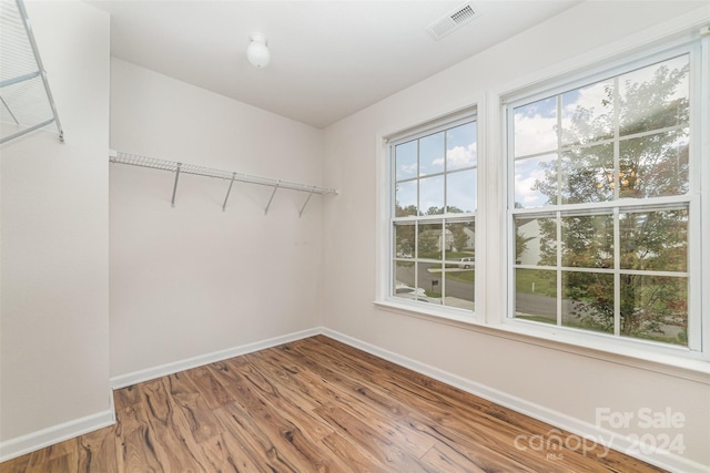 spacious closet with hardwood / wood-style flooring