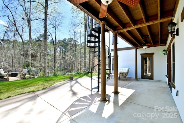 view of patio / terrace featuring ceiling fan