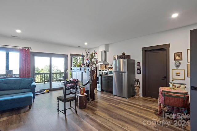 living room with dark wood-type flooring