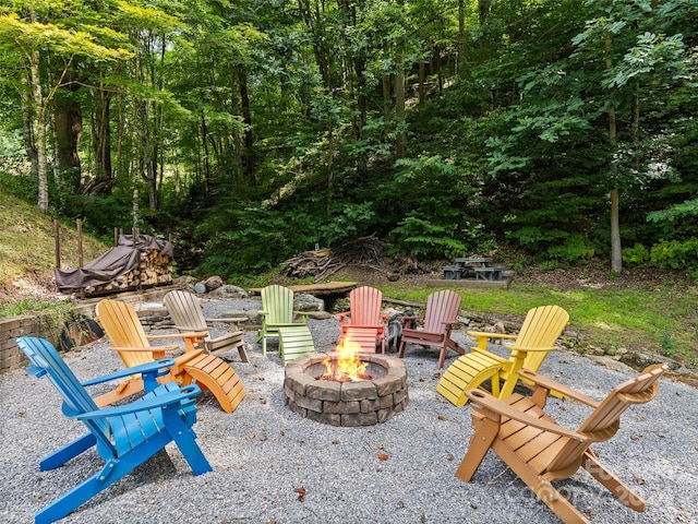 view of patio with an outdoor fire pit