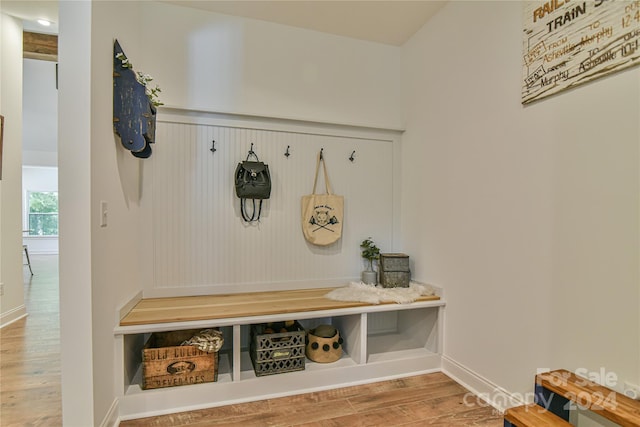 mudroom featuring wood-type flooring