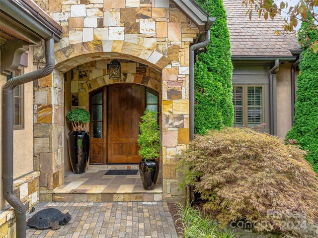 22 Foxbridge Way, Arden, NC 28704 - doorway to property with stone siding