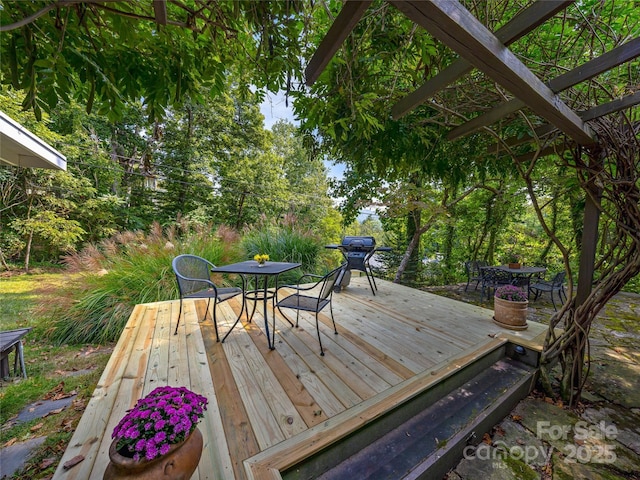 wooden terrace with grilling area