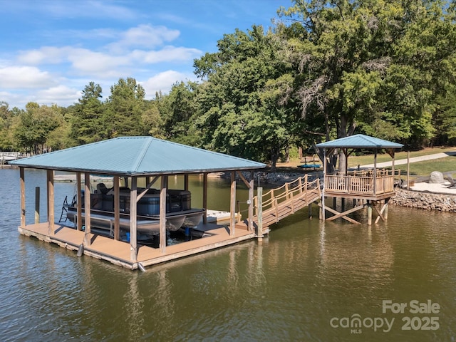 view of dock featuring a water view